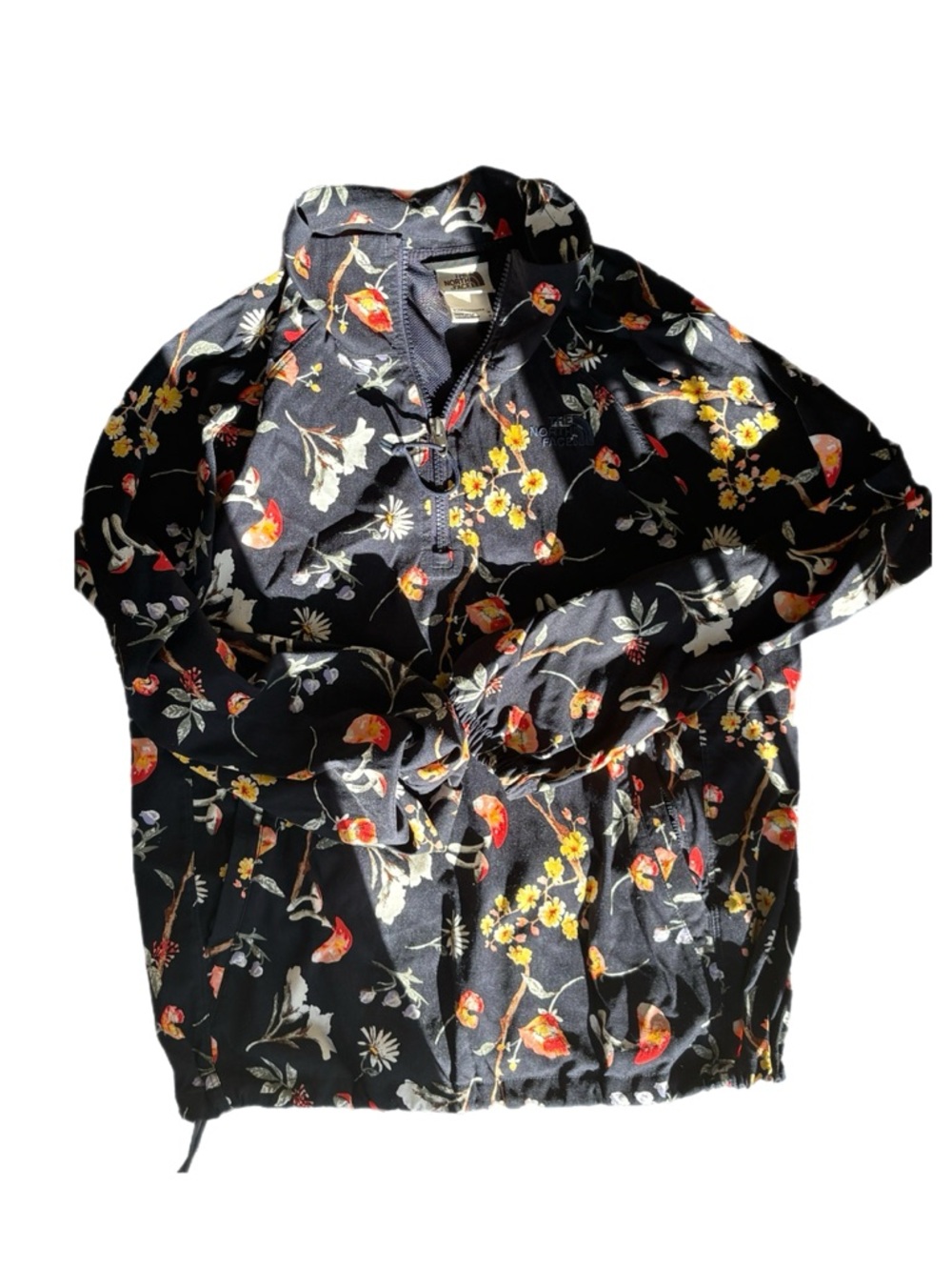 The North Face Black Floral Half-Zip Jacket with Red & Yellow Accents